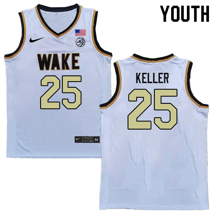 Youth #25 Zach Keller Wake Forest Demon Deacons 2022-23 College Stitchec Basketball Jerseys Sale-Whi